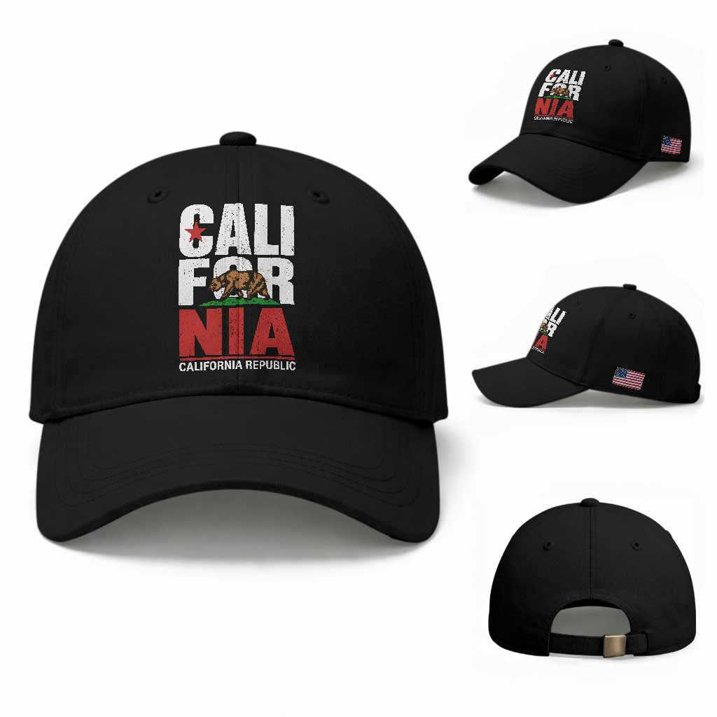 California Republic Flag Bear Baseball Cap Distressed Calif State Pride Graphic