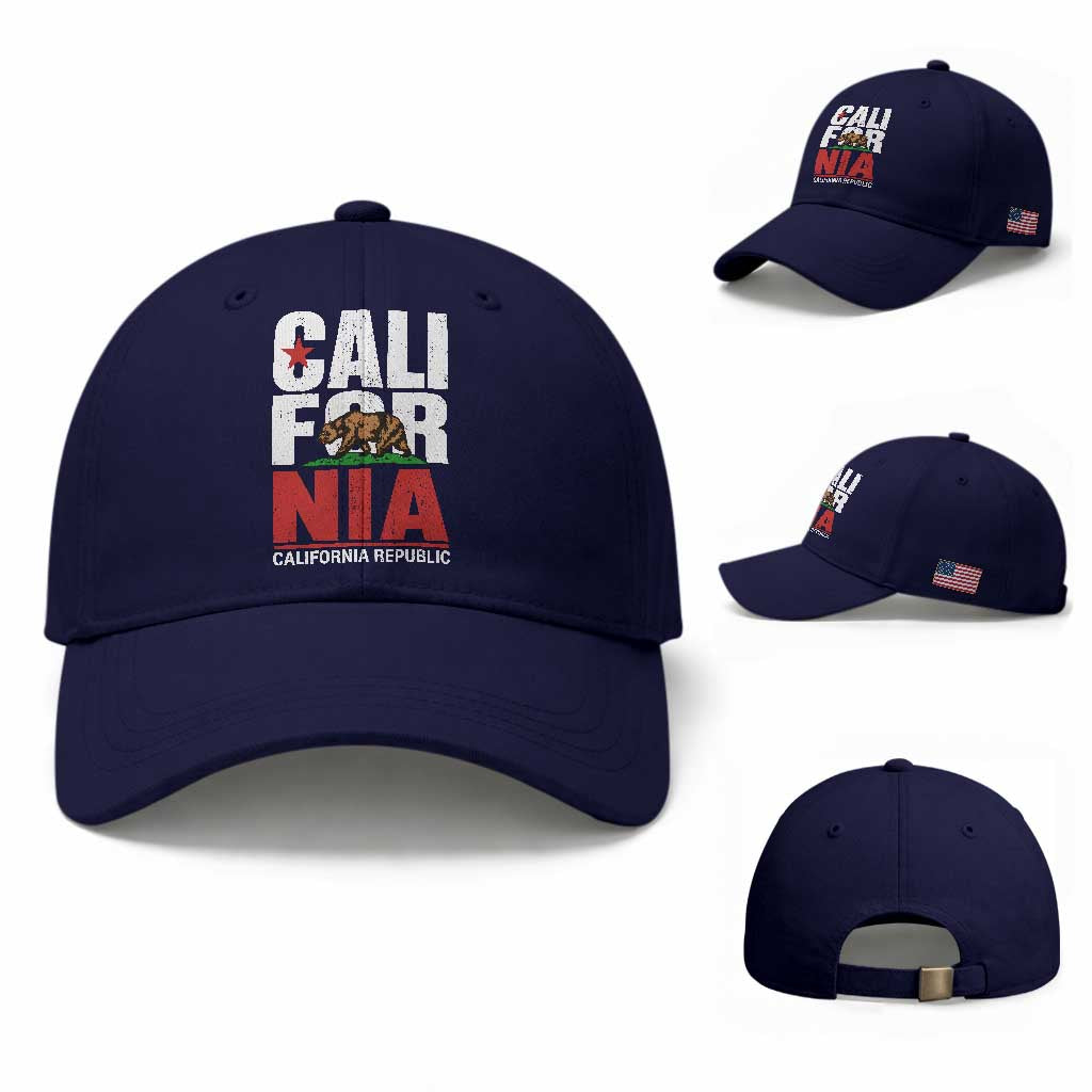 California Republic Flag Bear Baseball Cap Distressed Calif State Pride Graphic