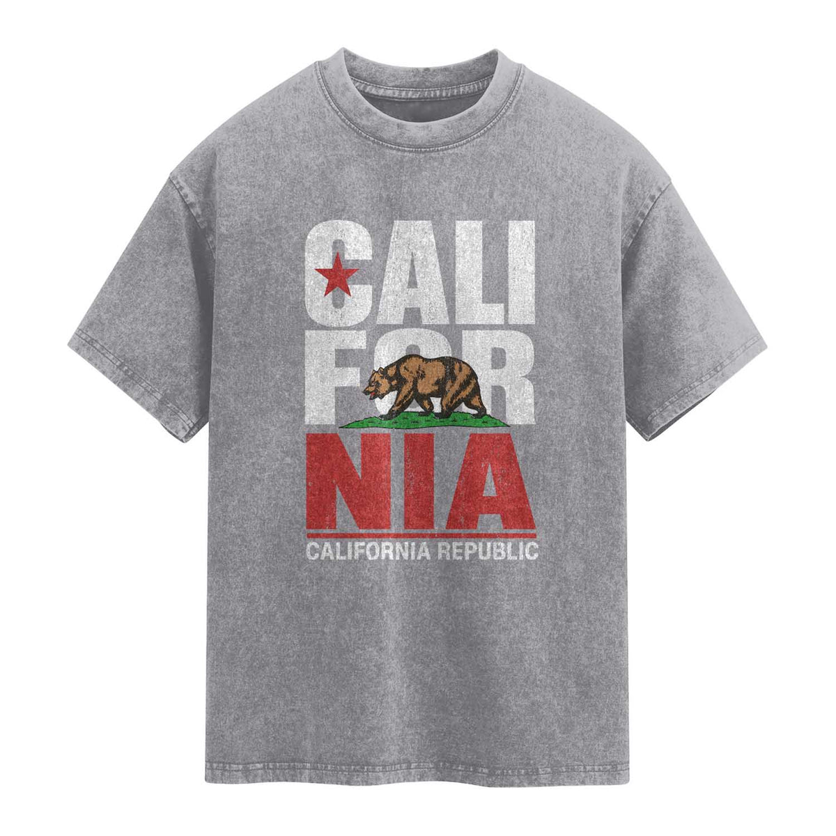 California Republic Flag Bear Washed Cotton T-Shirt Distressed Calif State Pride Graphic