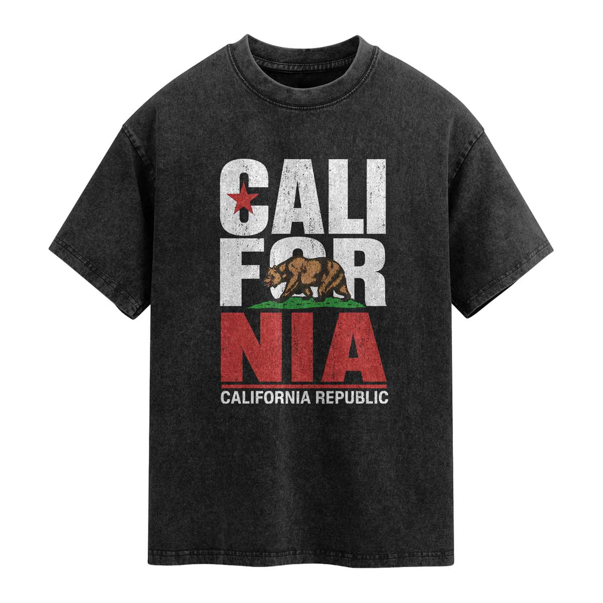 California Republic Flag Bear Washed Cotton T-Shirt Distressed Calif State Pride Graphic