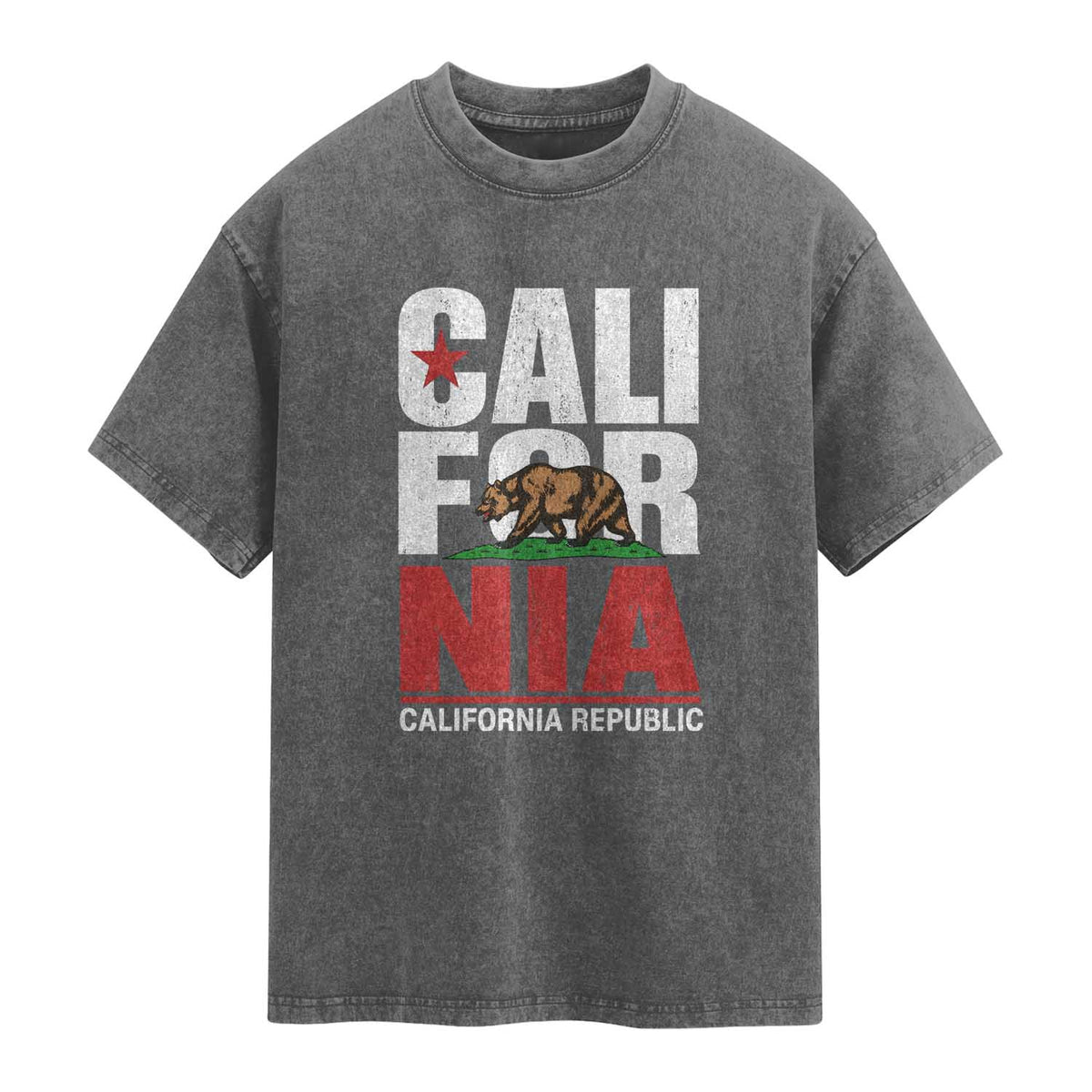 California Republic Flag Bear Washed Cotton T-Shirt Distressed Calif State Pride Graphic