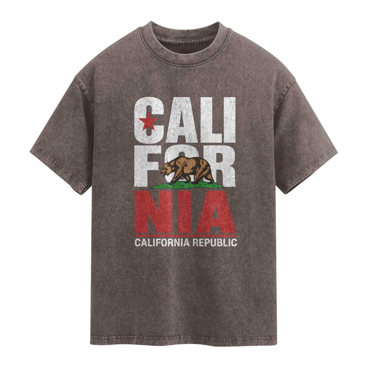 California Republic Flag Bear Washed Cotton T-Shirt Distressed Calif State Pride Graphic