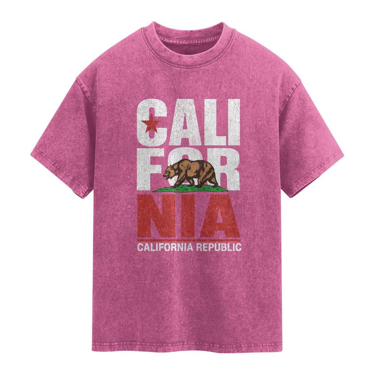 California Republic Flag Bear Washed Cotton T-Shirt Distressed Calif State Pride Graphic