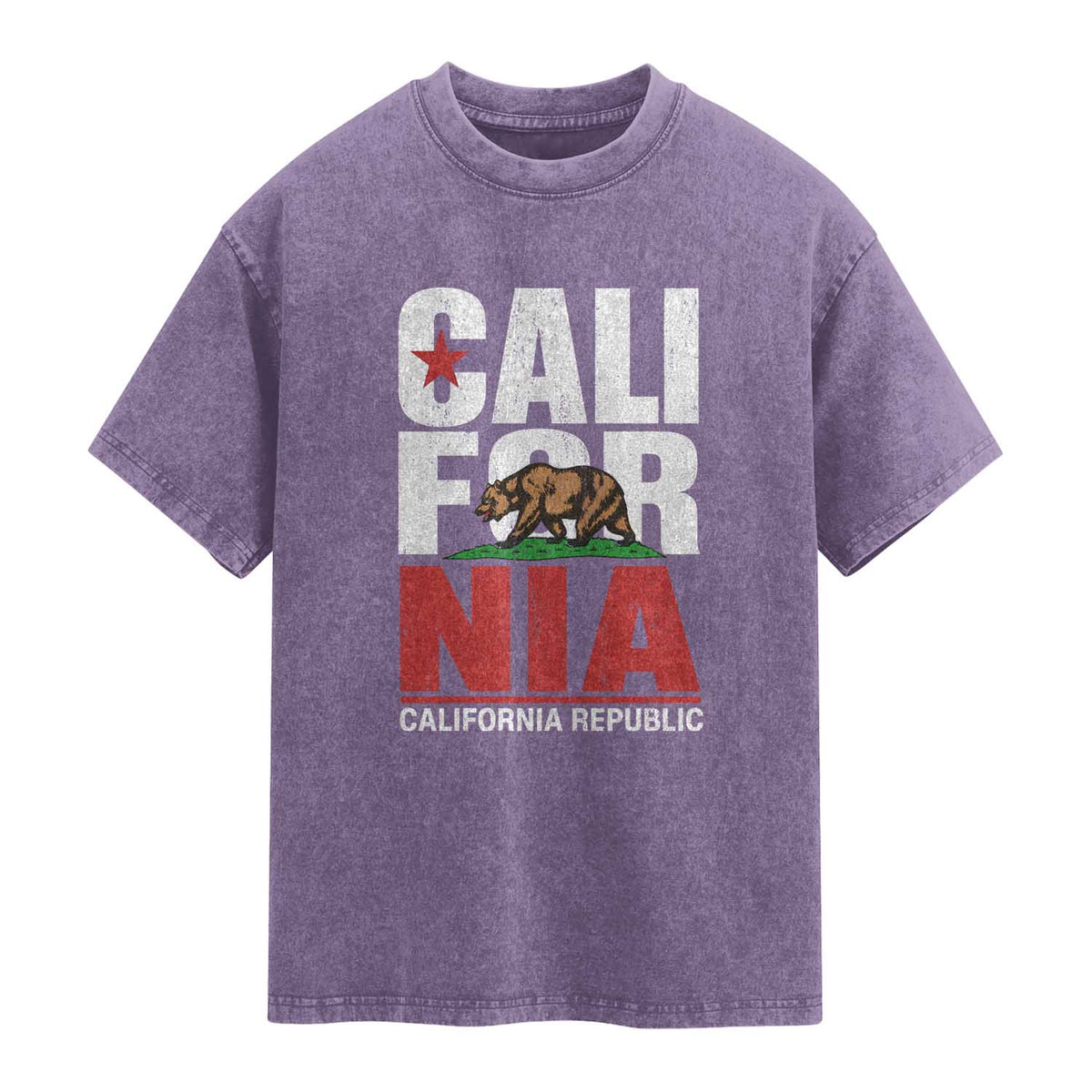 California Republic Flag Bear Washed Cotton T-Shirt Distressed Calif State Pride Graphic