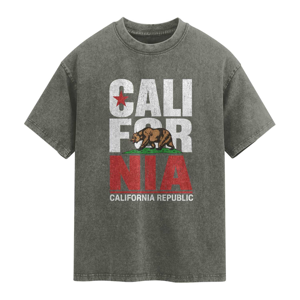 California Republic Flag Bear Washed Cotton T-Shirt Distressed Calif State Pride Graphic