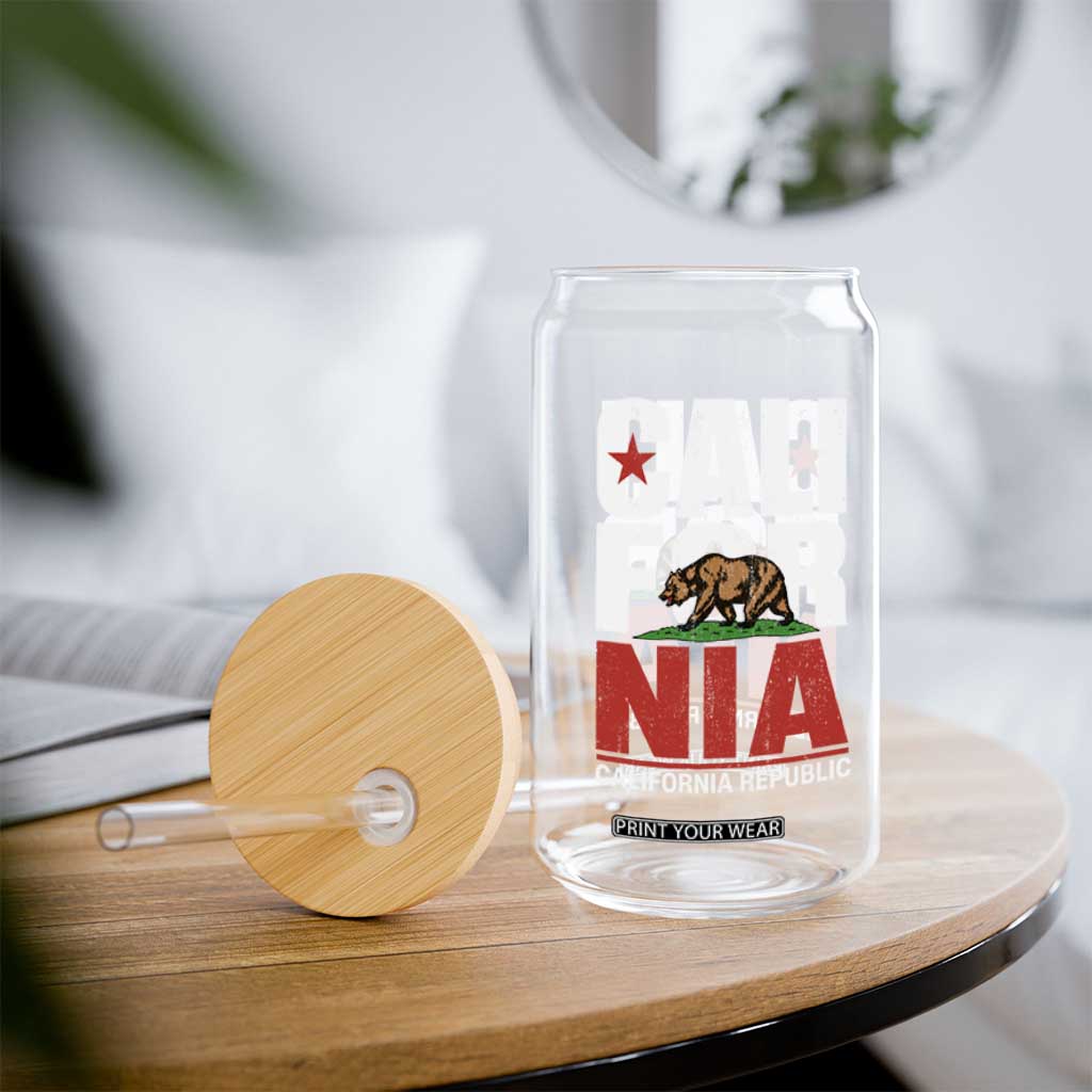 California Republic Flag Bear Glass Can Distressed Calif State Pride Graphic