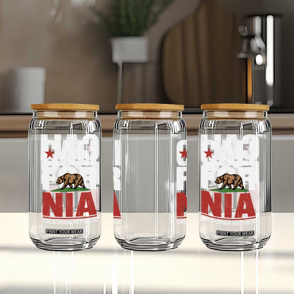 California Republic Flag Bear Glass Can Distressed Calif State Pride Graphic