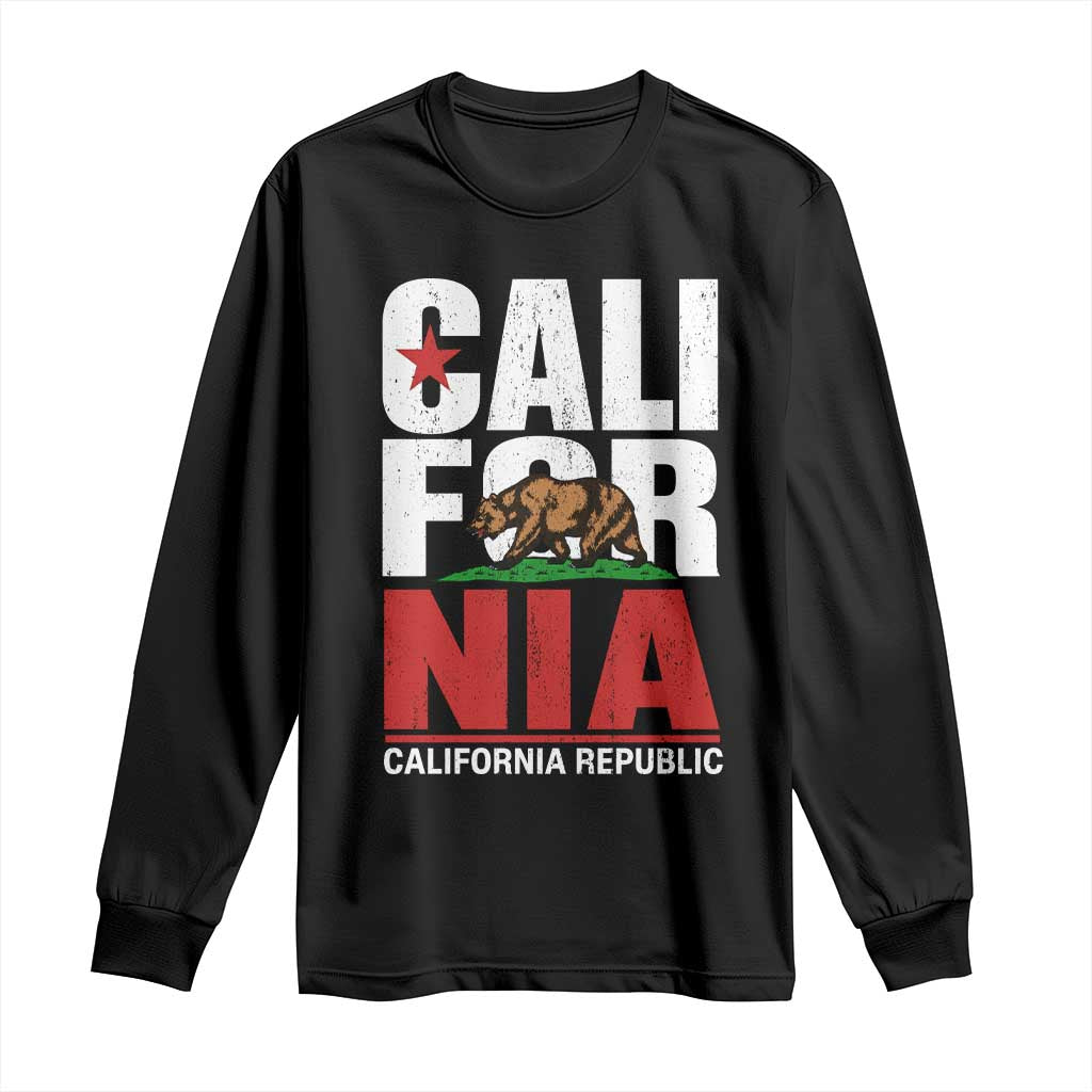 California Republic Flag Bear Long Sleeve Shirt Distressed Calif State Pride Graphic