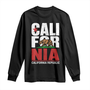 California Republic Flag Bear Long Sleeve Shirt Distressed Calif State Pride Graphic