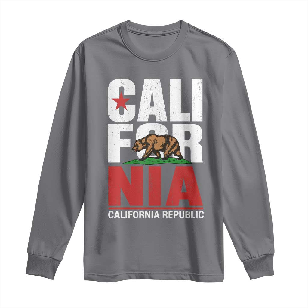 California Republic Flag Bear Long Sleeve Shirt Distressed Calif State Pride Graphic