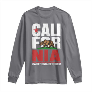 California Republic Flag Bear Long Sleeve Shirt Distressed Calif State Pride Graphic