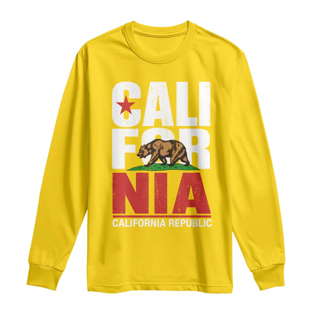 California Republic Flag Bear Long Sleeve Shirt Distressed Calif State Pride Graphic