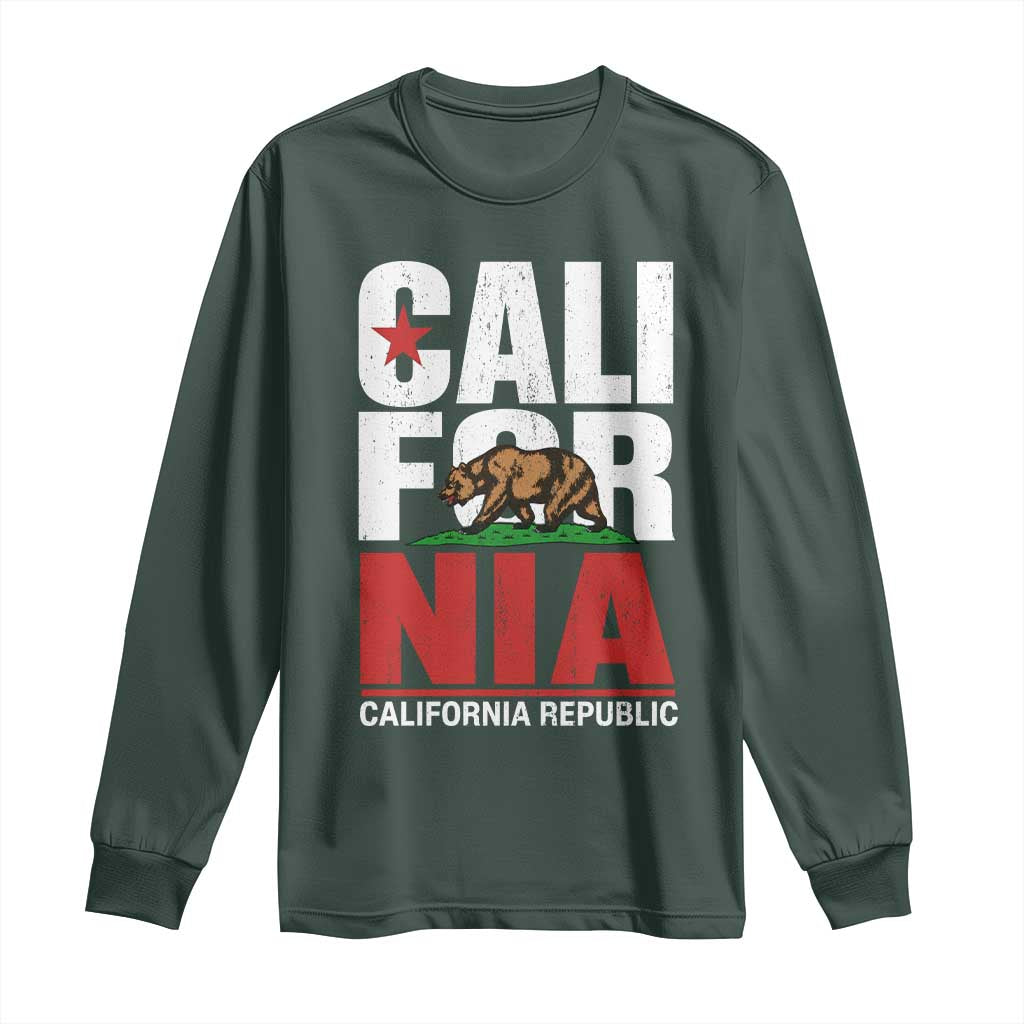 California Republic Flag Bear Long Sleeve Shirt Distressed Calif State Pride Graphic