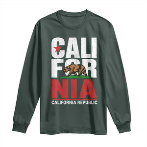 California Republic Flag Bear Long Sleeve Shirt Distressed Calif State Pride Graphic