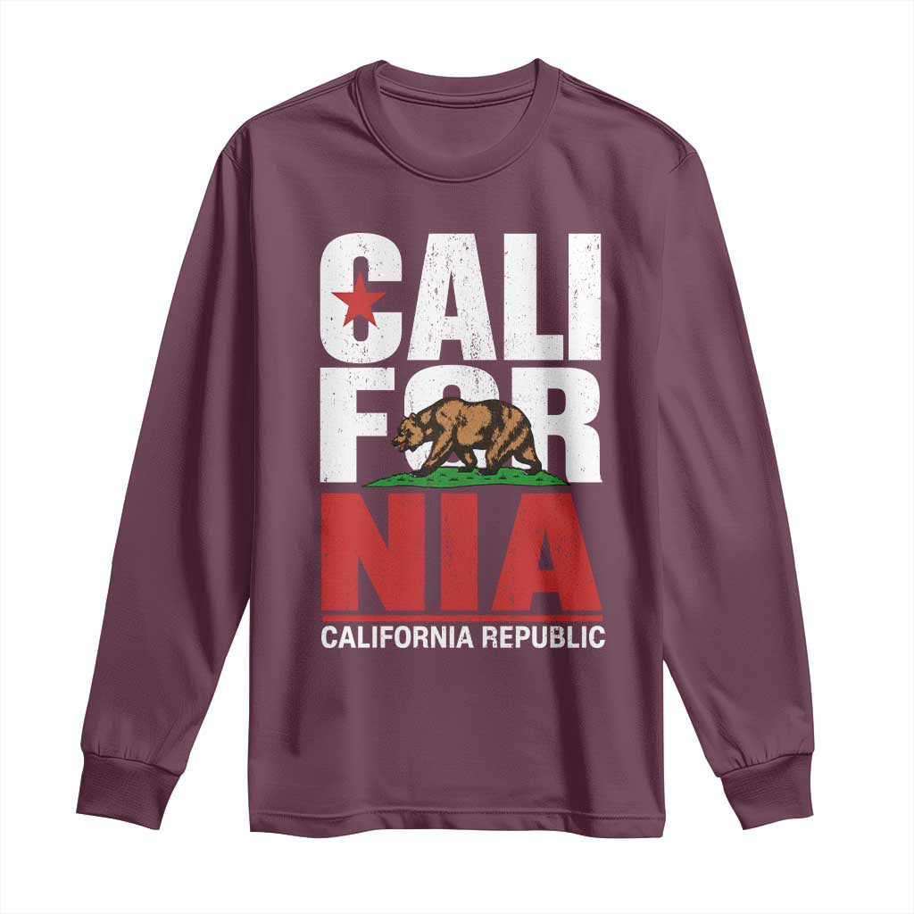 California Republic Flag Bear Long Sleeve Shirt Distressed Calif State Pride Graphic
