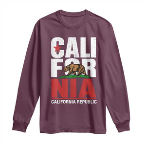 California Republic Flag Bear Long Sleeve Shirt Distressed Calif State Pride Graphic