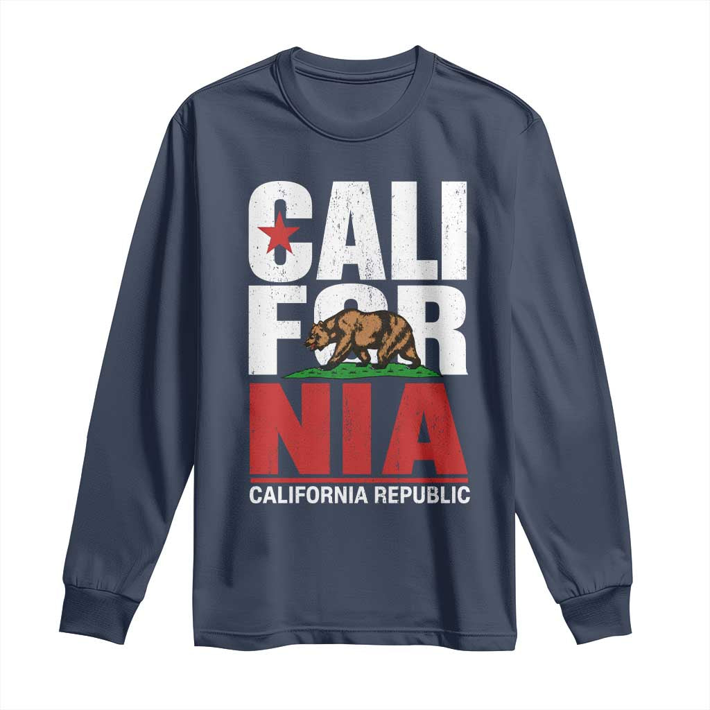 California Republic Flag Bear Long Sleeve Shirt Distressed Calif State Pride Graphic