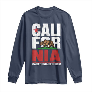 California Republic Flag Bear Long Sleeve Shirt Distressed Calif State Pride Graphic