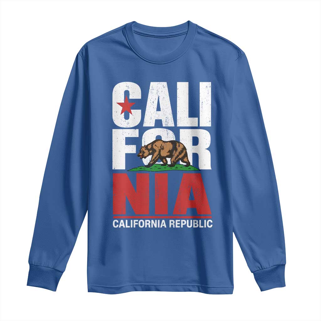 California Republic Flag Bear Long Sleeve Shirt Distressed Calif State Pride Graphic
