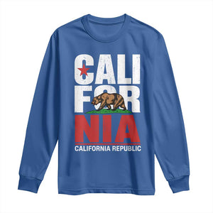 California Republic Flag Bear Long Sleeve Shirt Distressed Calif State Pride Graphic
