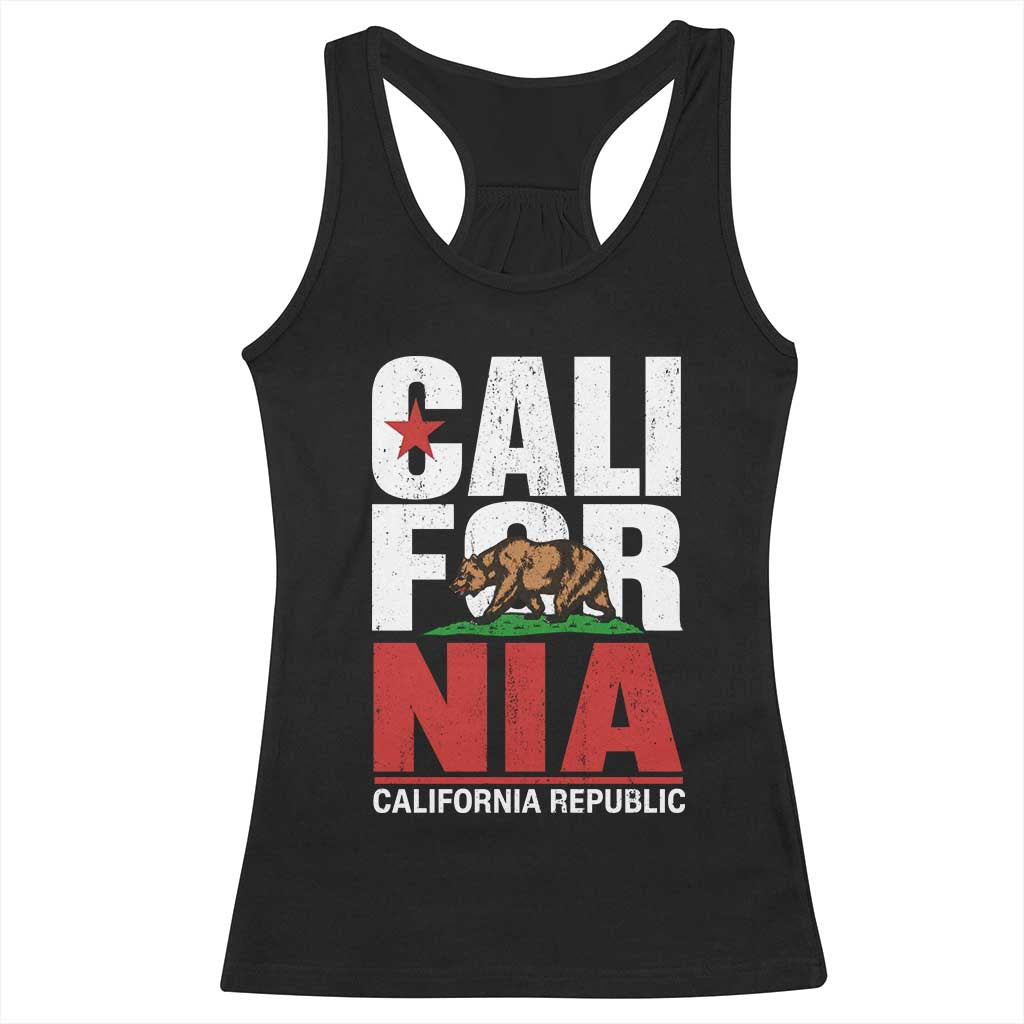California Republic Flag Bear Racerback Tank Top Distressed Calif State Pride Graphic