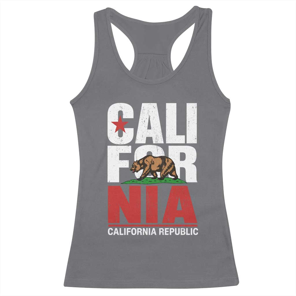 California Republic Flag Bear Racerback Tank Top Distressed Calif State Pride Graphic