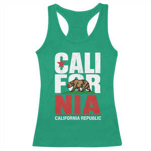 California Republic Flag Bear Racerback Tank Top Distressed Calif State Pride Graphic