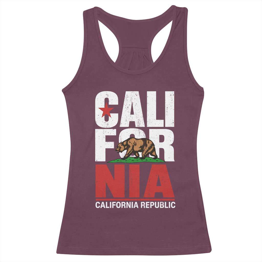 California Republic Flag Bear Racerback Tank Top Distressed Calif State Pride Graphic