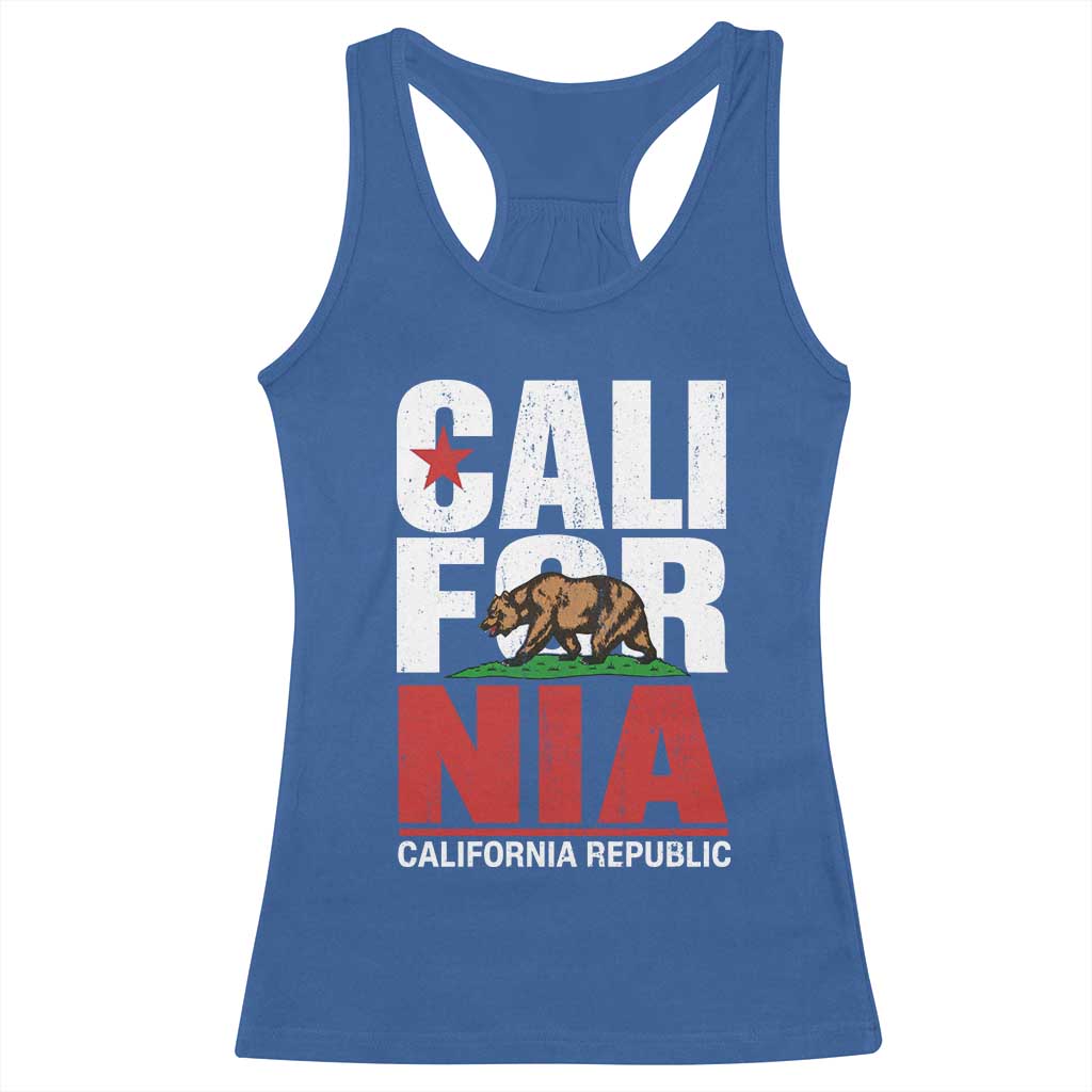 California Republic Flag Bear Racerback Tank Top Distressed Calif State Pride Graphic
