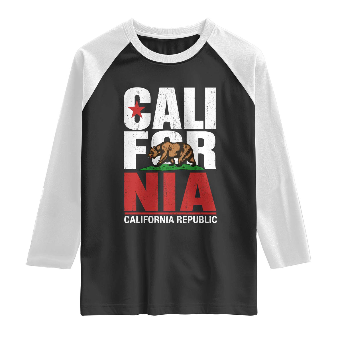 California Republic Flag Bear Raglan Shirt Distressed Calif State Pride Graphic