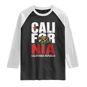California Republic Flag Bear Raglan Shirt Distressed Calif State Pride Graphic