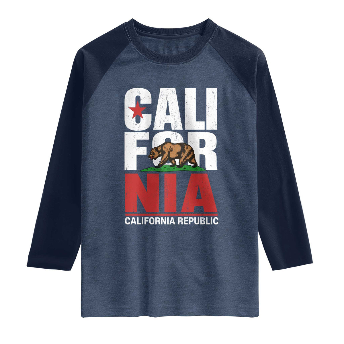 California Republic Flag Bear Raglan Shirt Distressed Calif State Pride Graphic