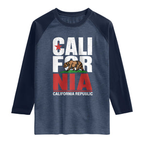 California Republic Flag Bear Raglan Shirt Distressed Calif State Pride Graphic