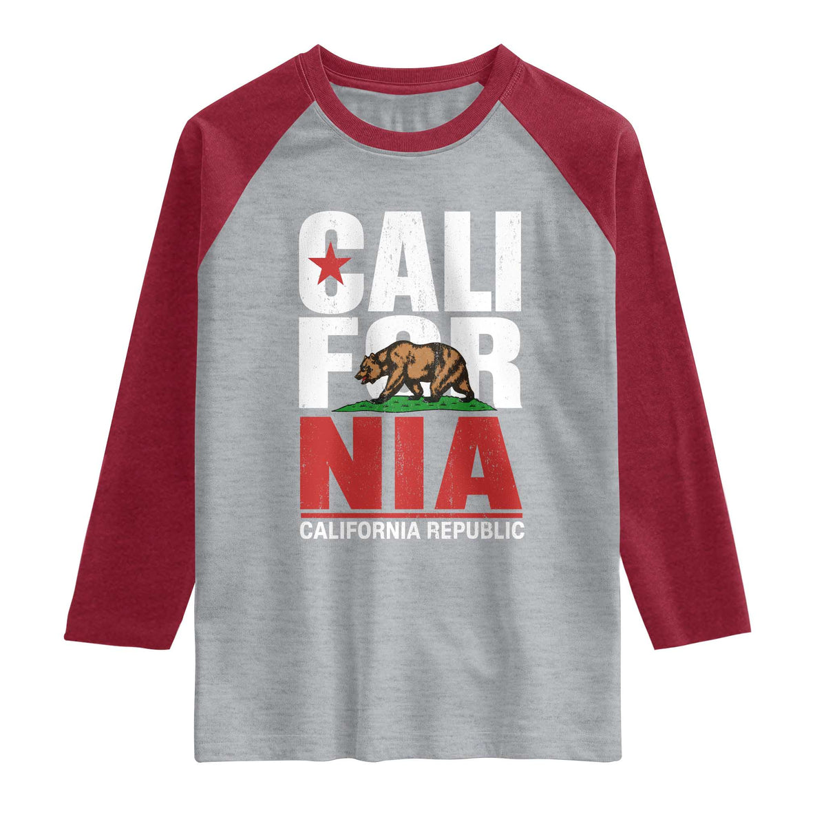 California Republic Flag Bear Raglan Shirt Distressed Calif State Pride Graphic