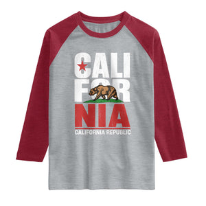 California Republic Flag Bear Raglan Shirt Distressed Calif State Pride Graphic