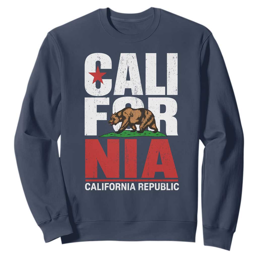 California Republic Flag Bear Sweatshirt Distressed Calif State Pride Graphic