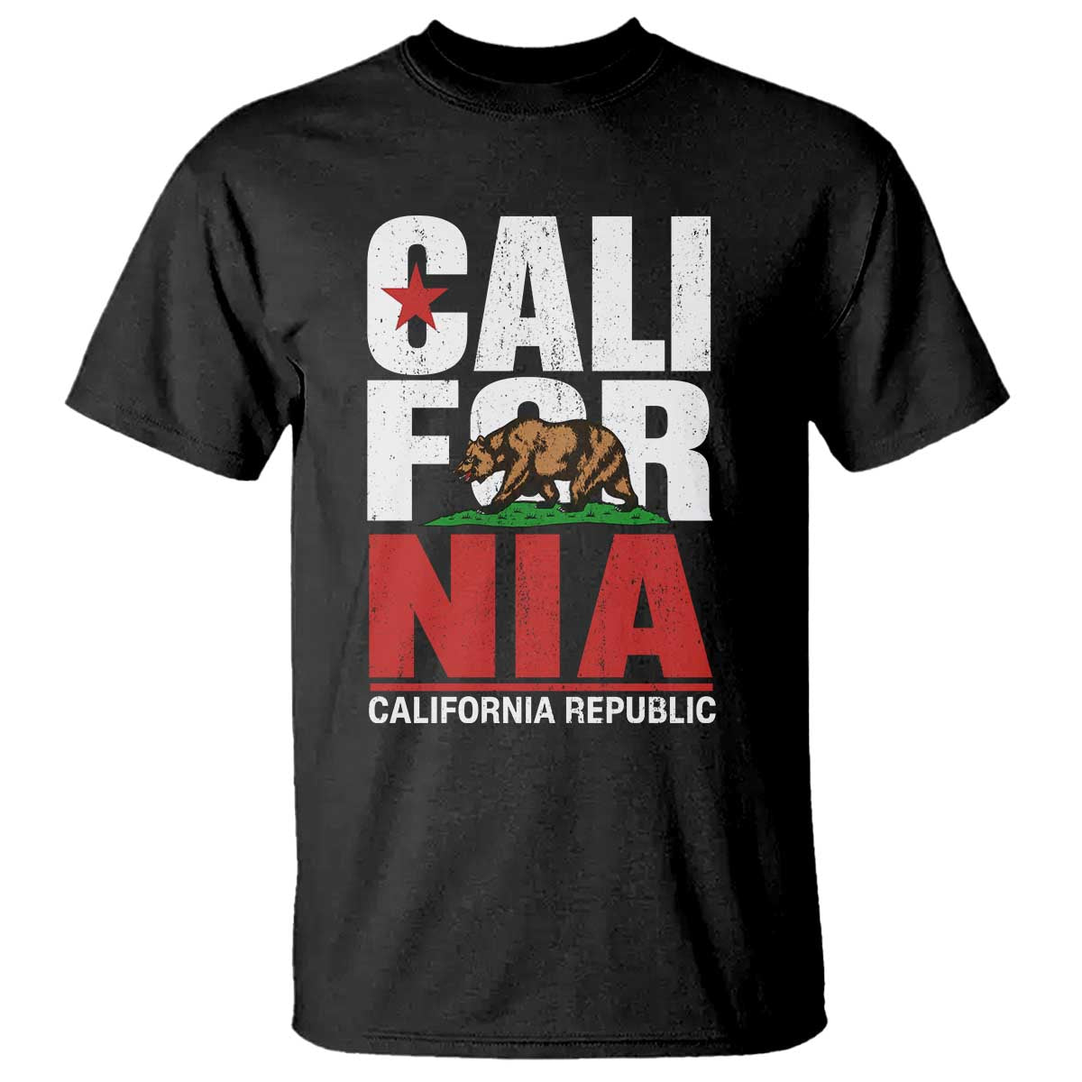 California Republic Flag Bear T Shirt Distressed Calif State Pride Graphic