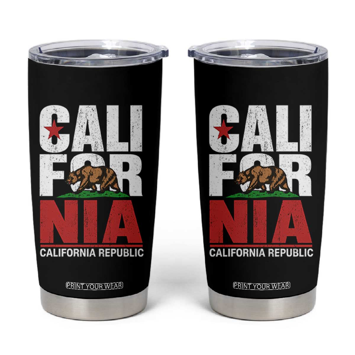 California Republic Flag Bear Tumbler Cup Distressed Calif State Pride Graphic