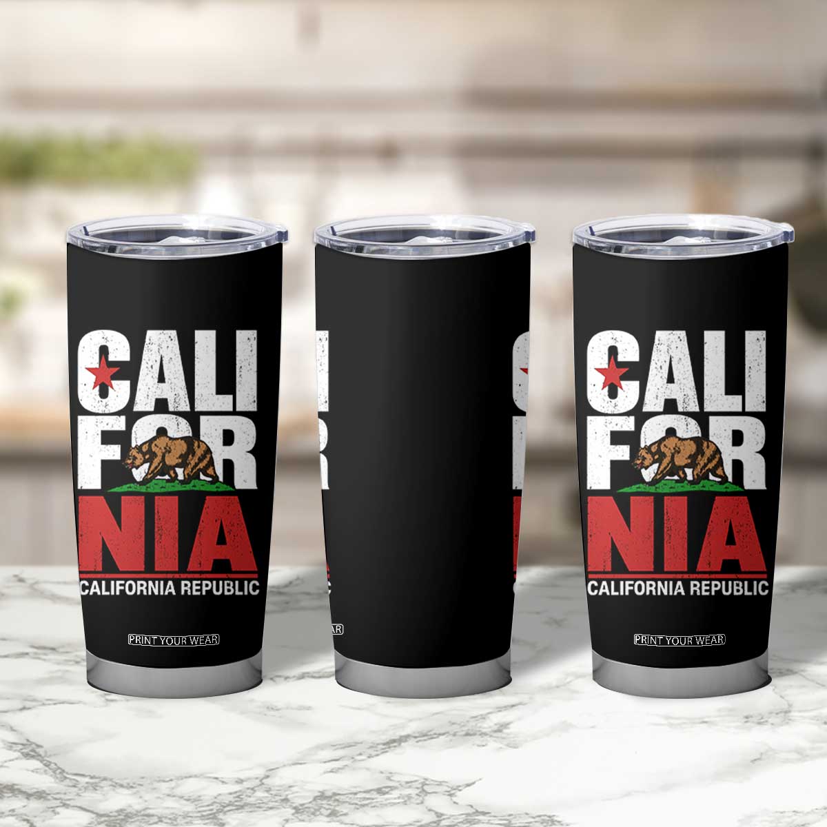 California Republic Flag Bear Tumbler Cup Distressed Calif State Pride Graphic