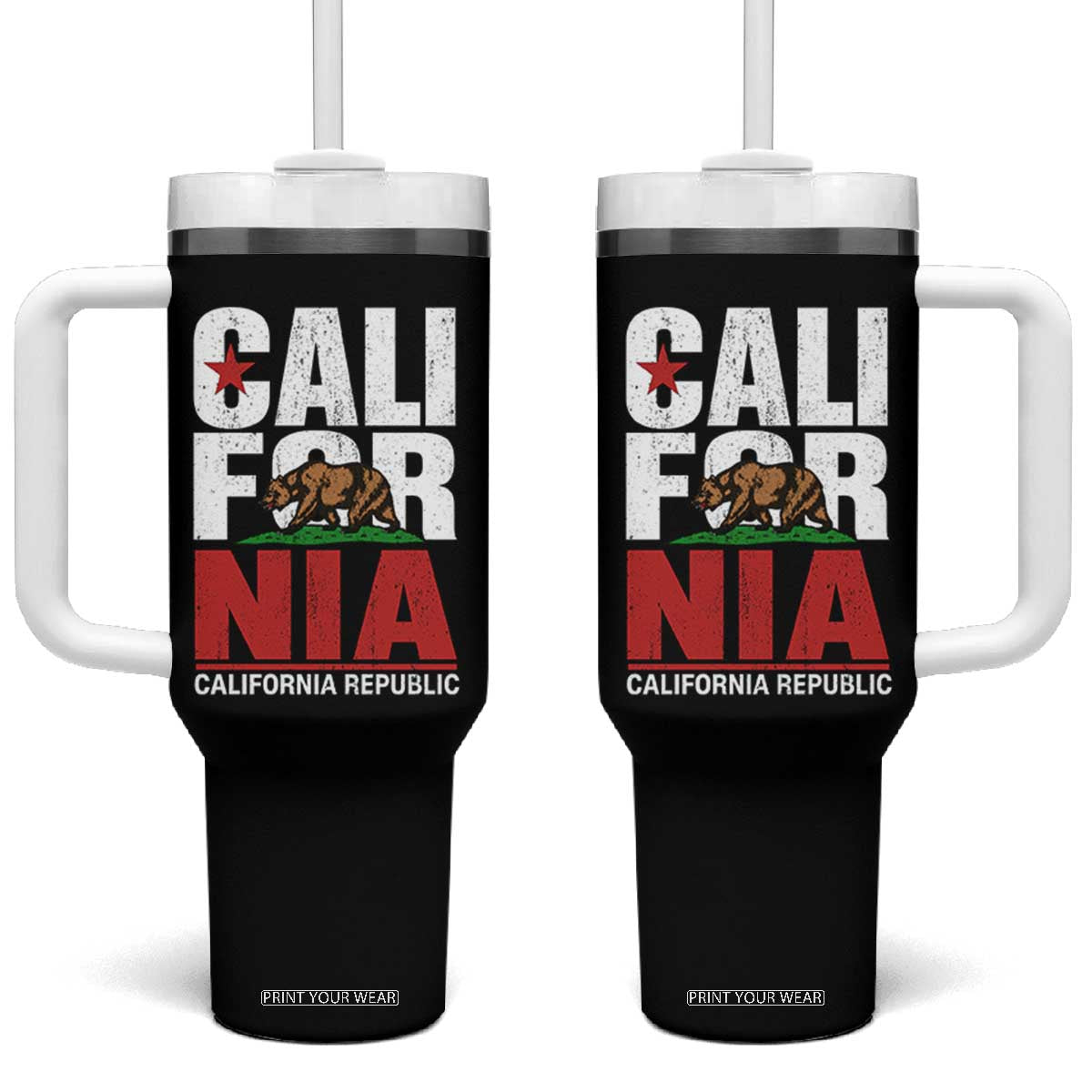 California Republic Flag Bear Tumbler With Handle Distressed Calif State Pride Graphic