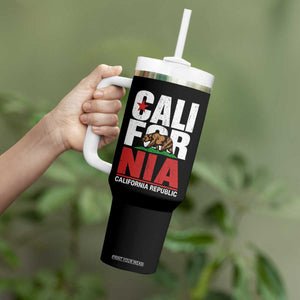California Republic Flag Bear Tumbler With Handle Distressed Calif State Pride Graphic