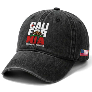 California Republic Flag Bear Washed Cotton Baseball Cap Distressed Calif State Pride Graphic