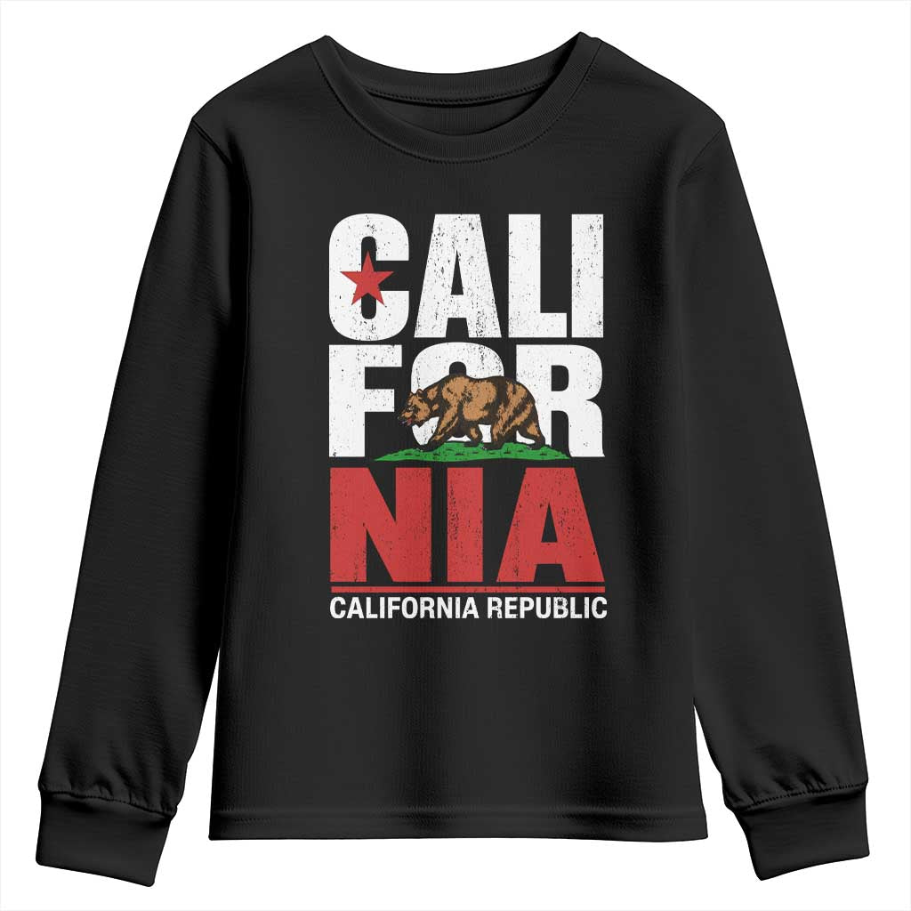California Republic Flag Bear Youth Sweatshirt Distressed Calif State Pride Graphic