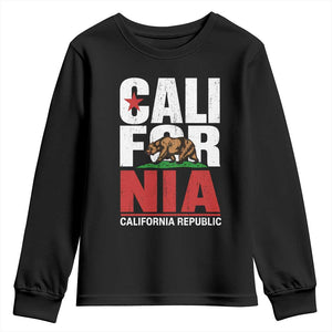 California Republic Flag Bear Youth Sweatshirt Distressed Calif State Pride Graphic
