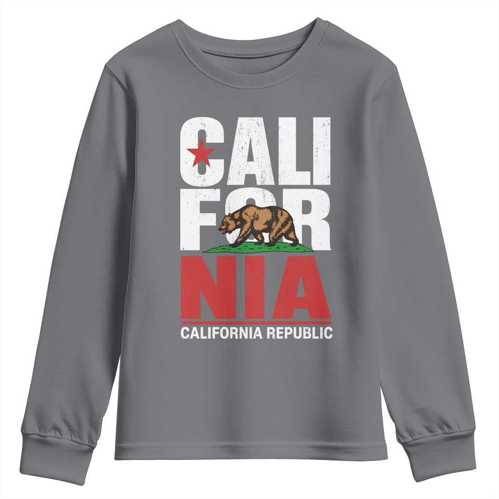 California Republic Flag Bear Youth Sweatshirt Distressed Calif State Pride Graphic