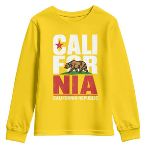 California Republic Flag Bear Youth Sweatshirt Distressed Calif State Pride Graphic