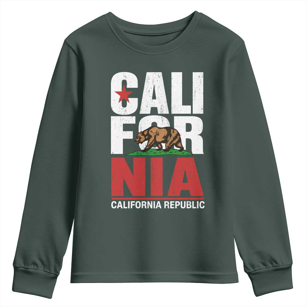 California Republic Flag Bear Youth Sweatshirt Distressed Calif State Pride Graphic
