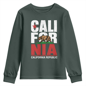 California Republic Flag Bear Youth Sweatshirt Distressed Calif State Pride Graphic