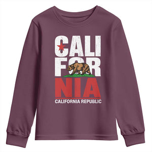 California Republic Flag Bear Youth Sweatshirt Distressed Calif State Pride Graphic