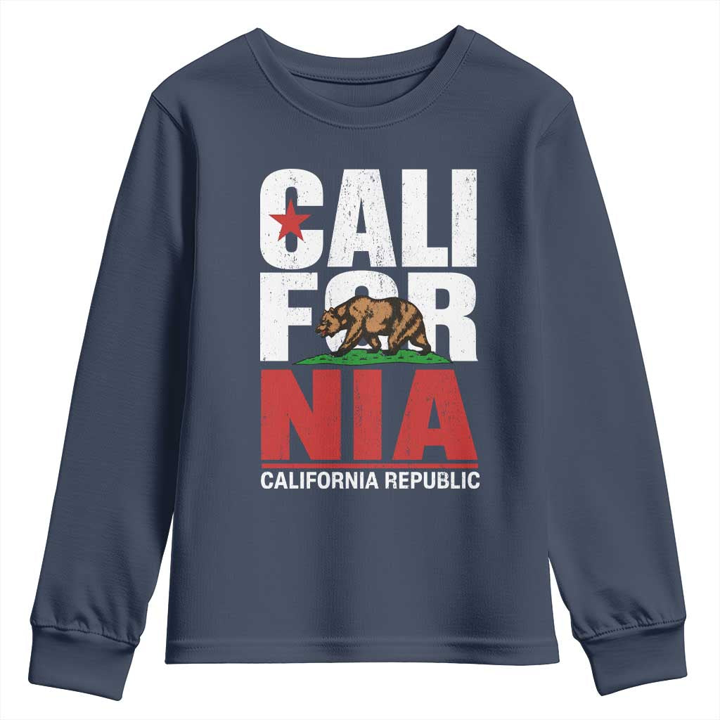 California Republic Flag Bear Youth Sweatshirt Distressed Calif State Pride Graphic